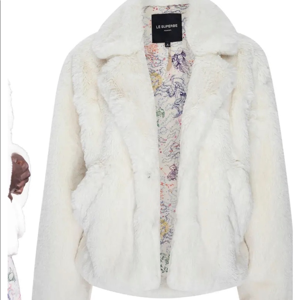 LE SUPERBE Faux Fur Coat cream size small